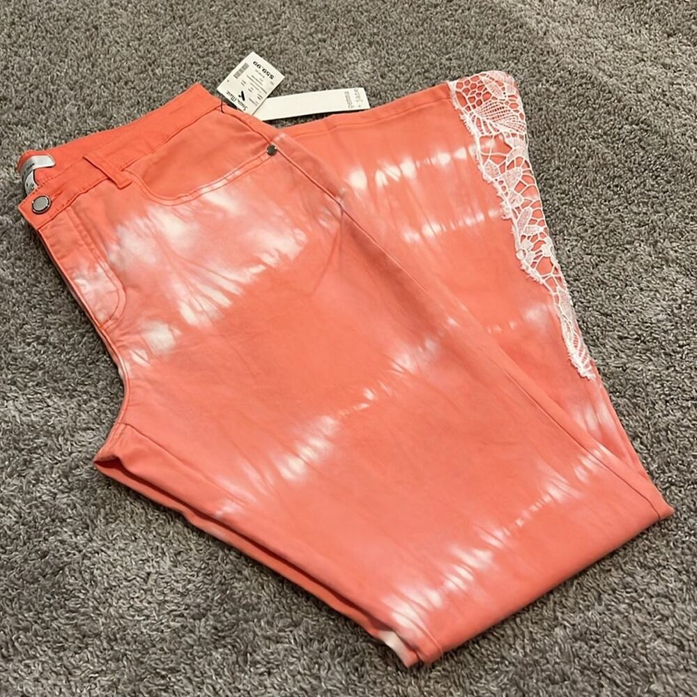 NWT‎ Gemma+Jane Tye Dye Flared Jeans Lace Size 8 Coral Hippie Concert Beach Y2K